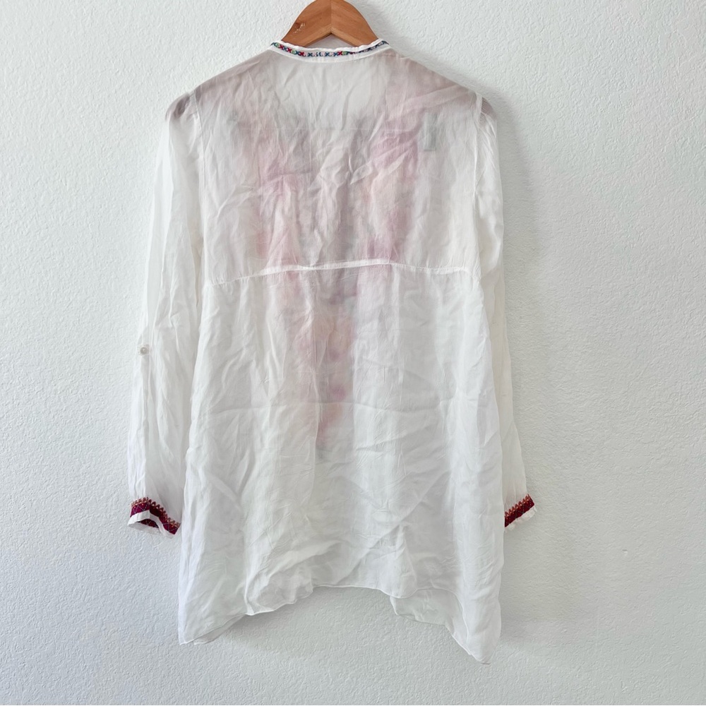 Johnny Was Floral Embroidered Georgette Blouse Sz S - Picture 6 of 6